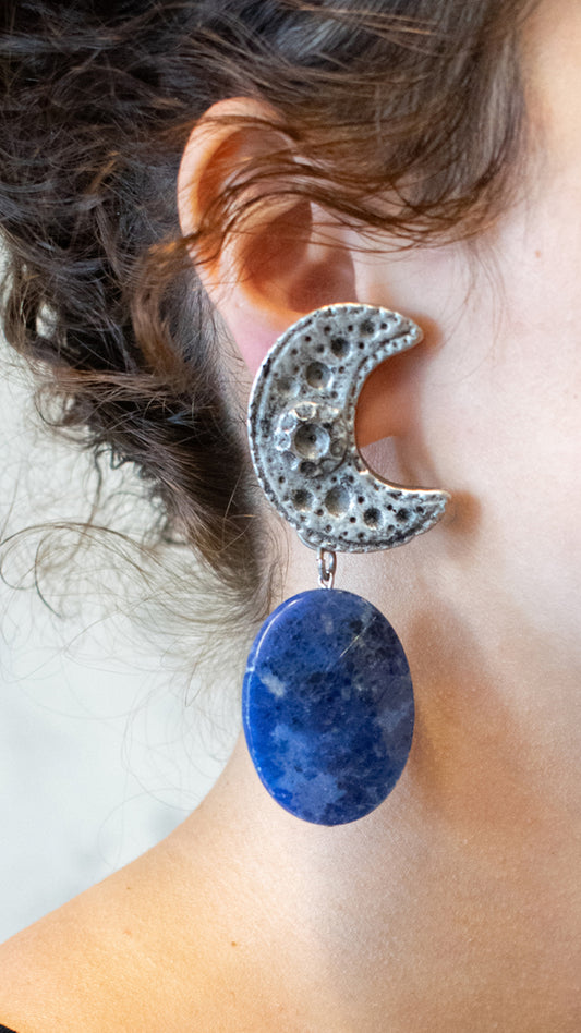 Vintage Moons and Sodalite Clip Ons