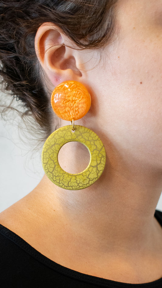 Orange and Yellow Resin Hoop Earrings