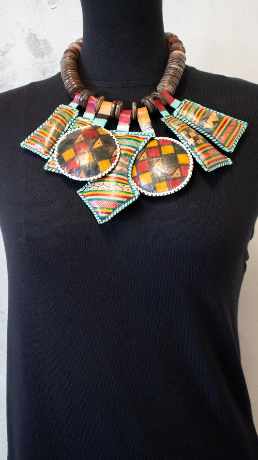 Leather and Coconut Shell Necklace