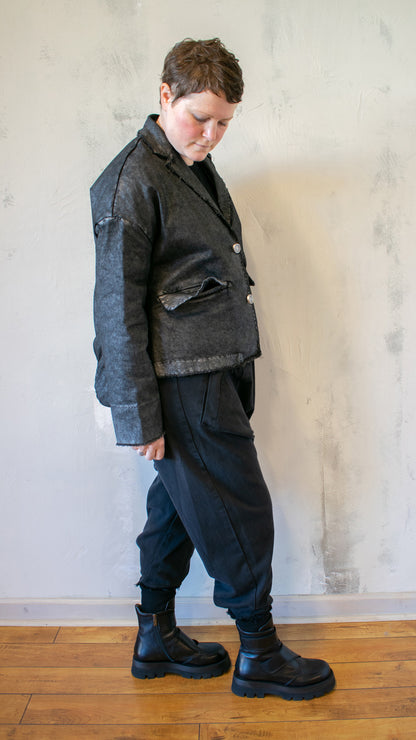 Giacca Boxy in Laminated Black