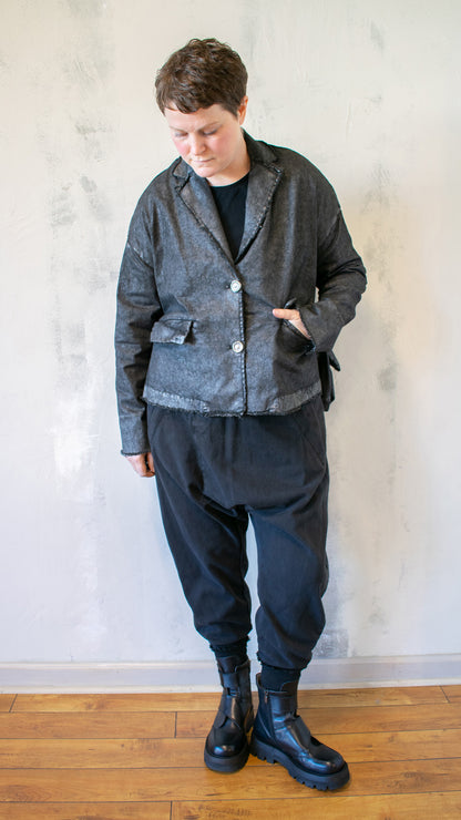 Giacca Boxy in Laminated Black