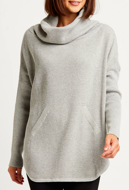 Waffle Cowl Sweater in Silver