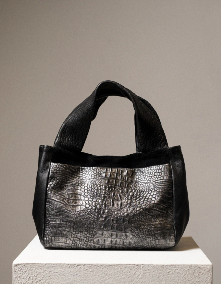 Aspen Shoppers Bag in Pewter Crocodile