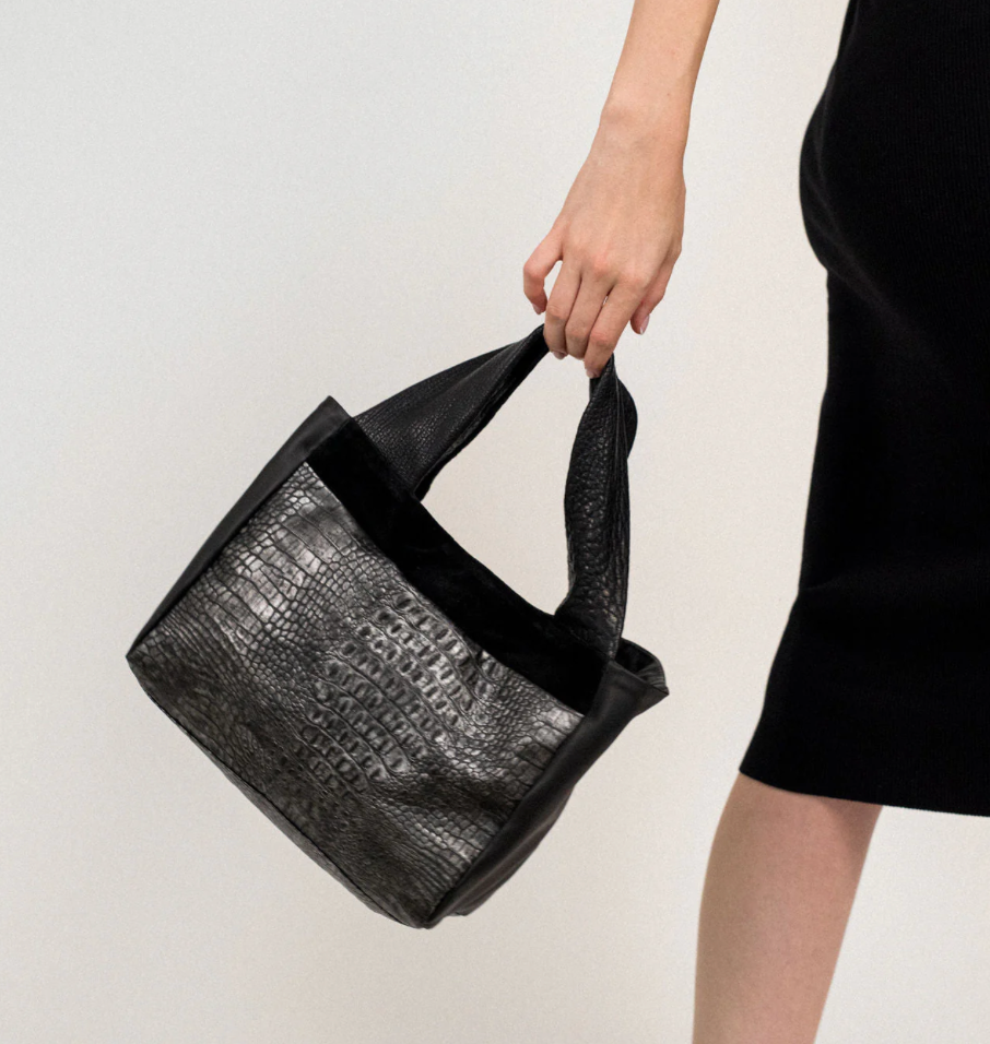 Aspen Shoppers Bag in Pewter Crocodile