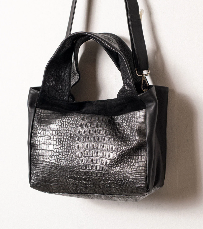 Aspen Shoppers Bag in Pewter Crocodile