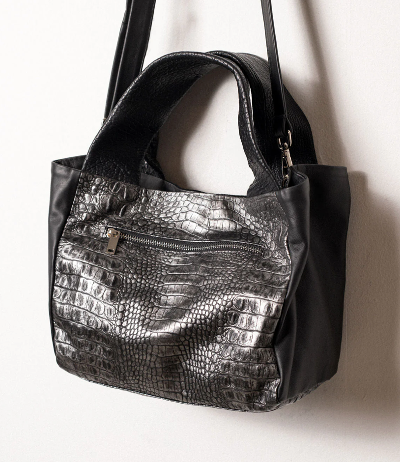 Aspen Shoppers Bag in Pewter Crocodile