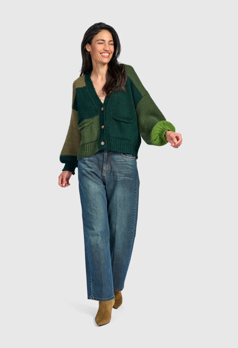 Carnival Chunky Knit Cardigan in Pine