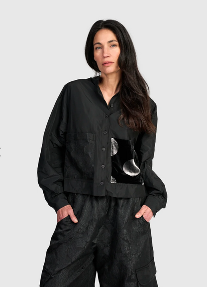 Blackthorn Camp Shirt in Black Taffeta