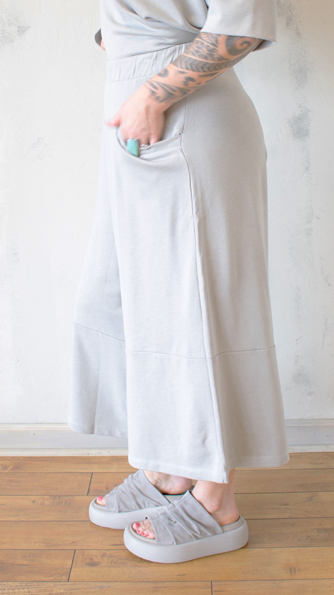 Wide Pants 3/4 in Perla