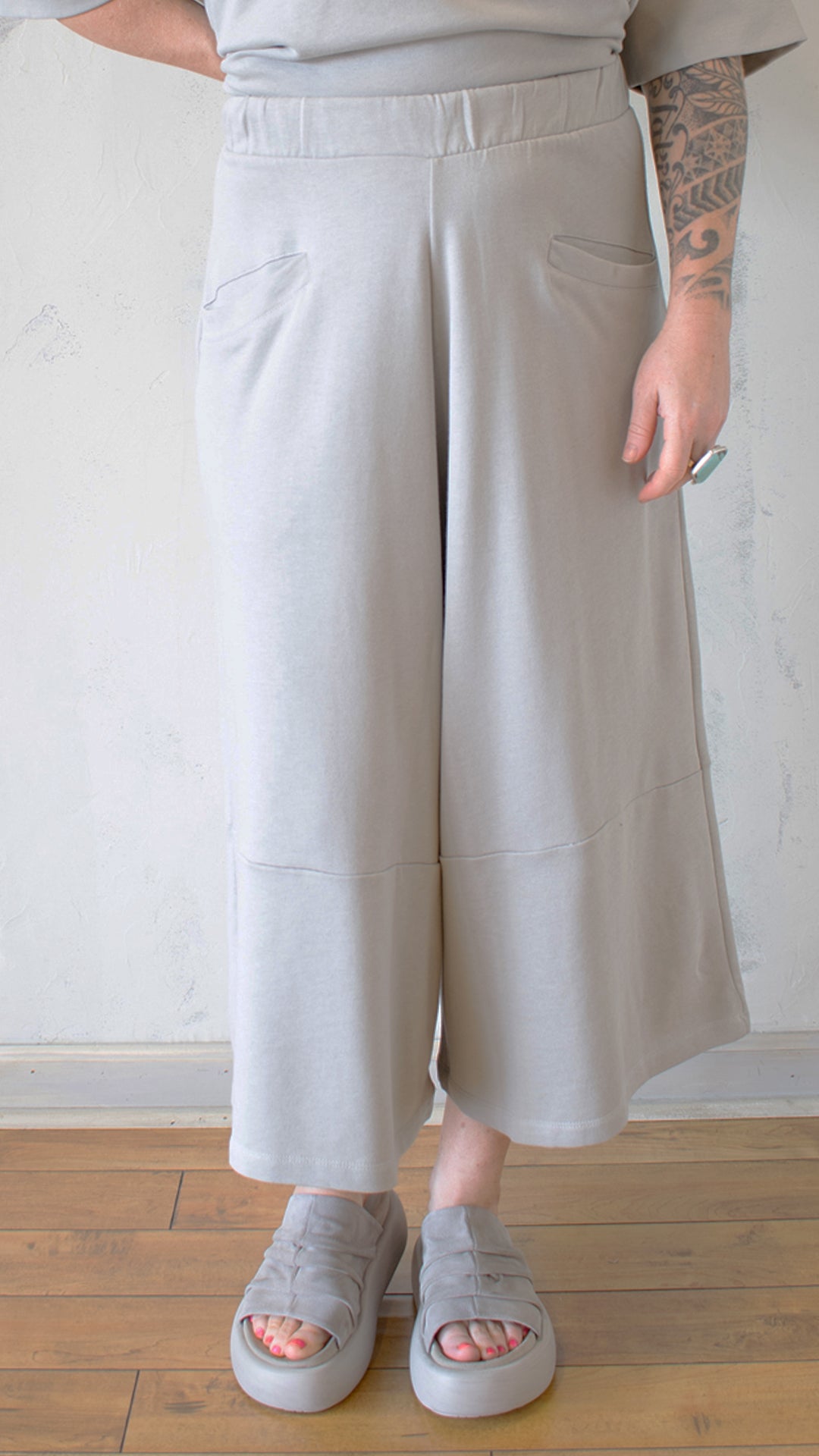 Wide Pants 3/4 in Perla