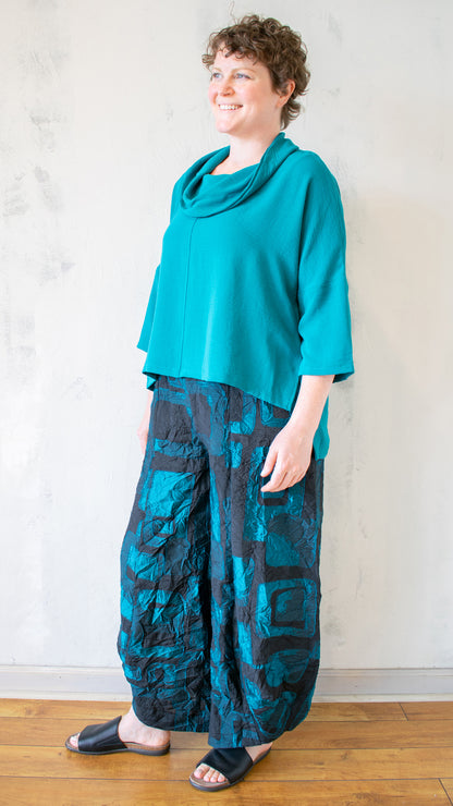 Cowl Neck Top in Turquoise