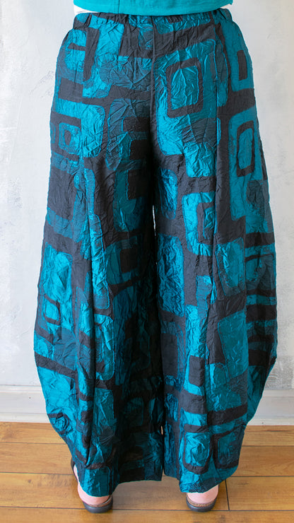 Jacquard Lantern Pant in Turquoise
