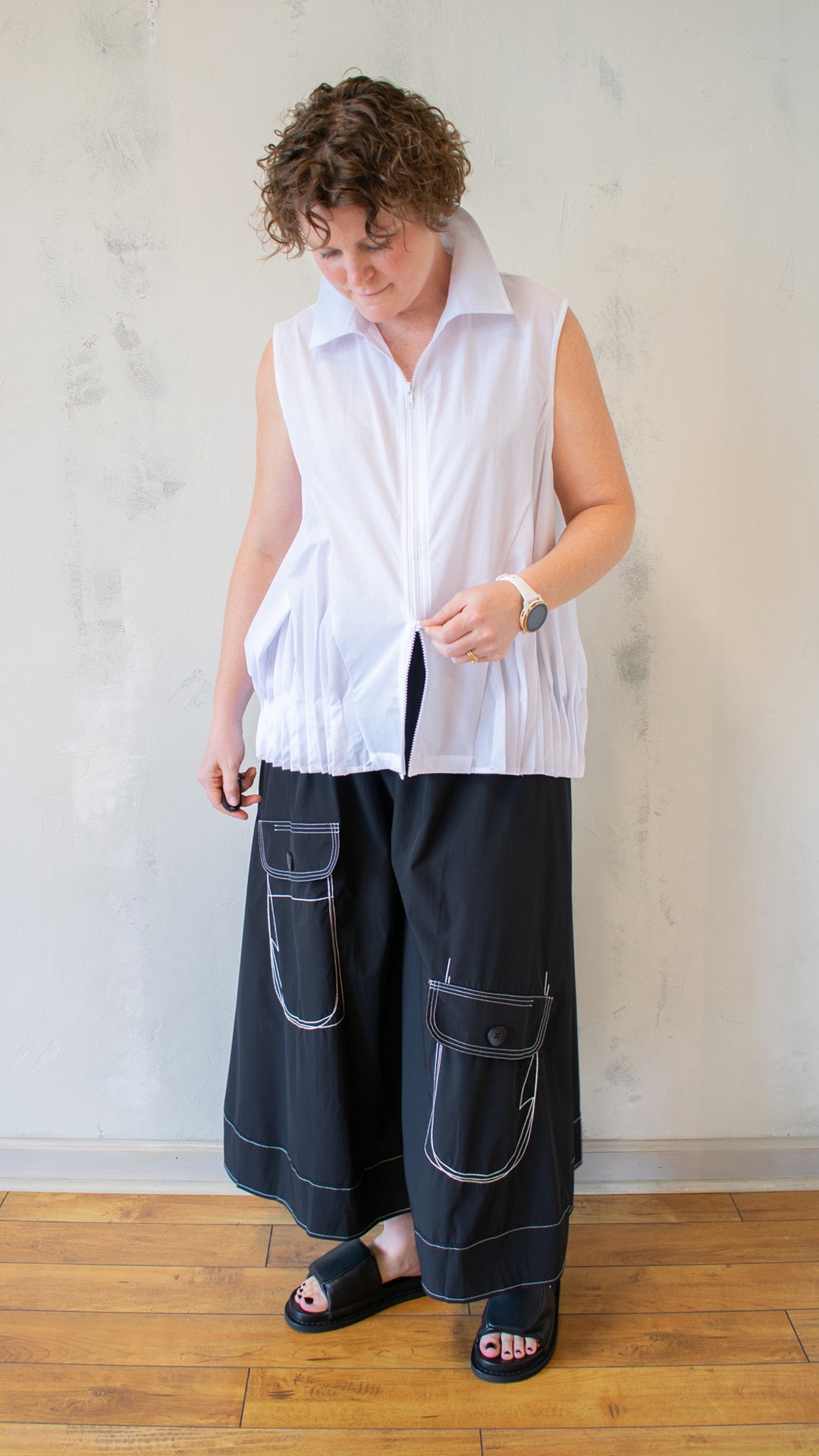 Pleated White Vest