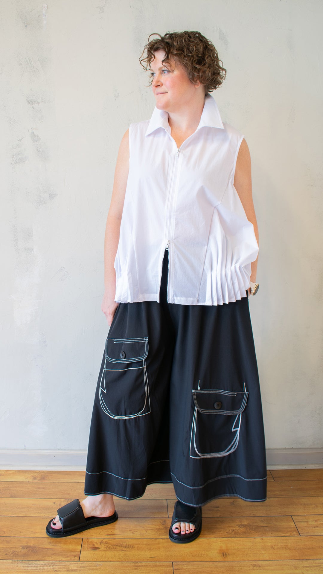 Pleated White Vest