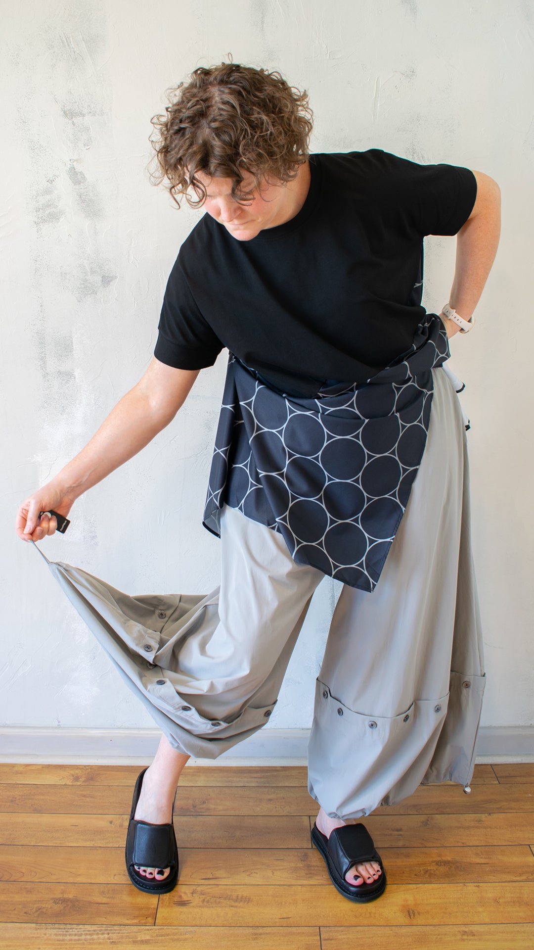 Button and Drawstring Hem Pant (Multiple Colors)