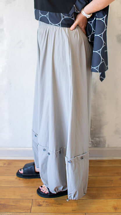 Button and Drawstring Hem Pant (Multiple Colors)