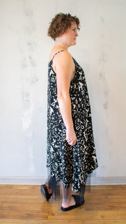 Print Dress with Tulle Lining