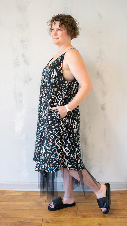 Print Dress with Tulle Lining