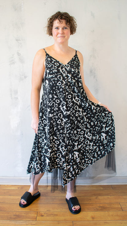 Print Dress with Tulle Lining