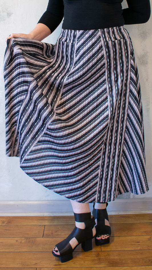 Permanent Pleat Black and Grey A-Line Skirt