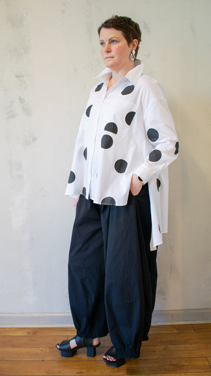 Polka Dot Crossover Button-Up in White