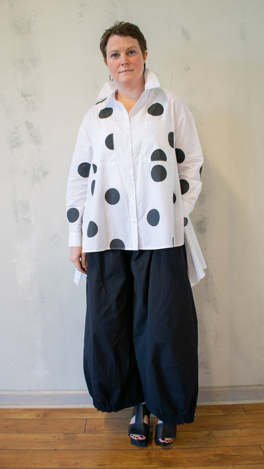 Polka Dot Crossover Button-Up in White
