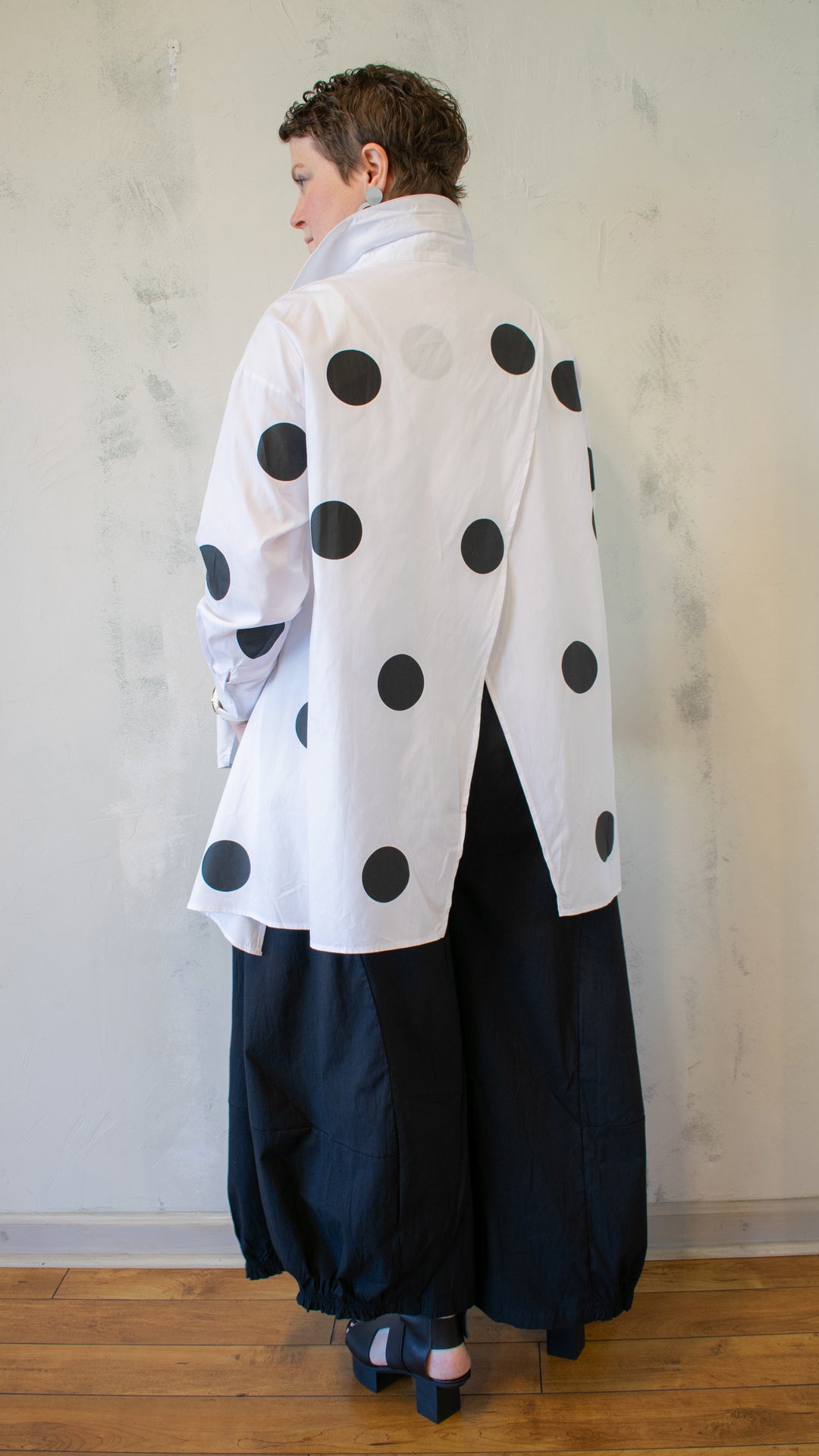 Polka Dot Crossover Button-Up in White