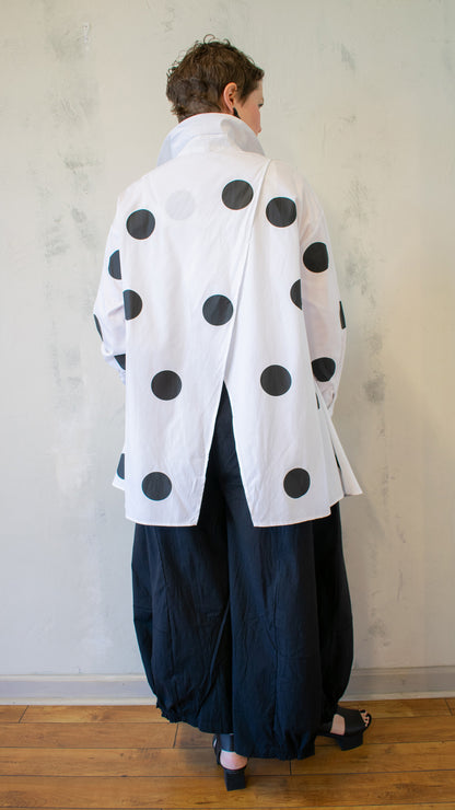 Polka Dot Crossover Button-Up in White