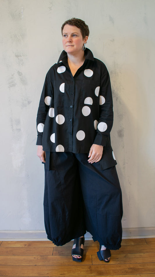Polka Dot Crossover Button-Up in Black