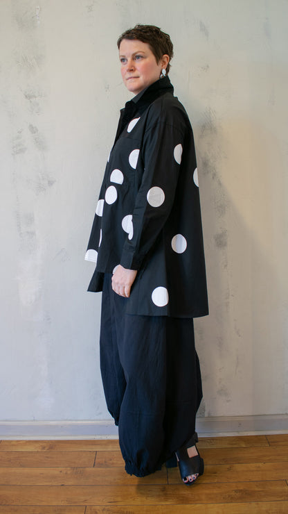 Polka Dot Crossover Button-Up in Black