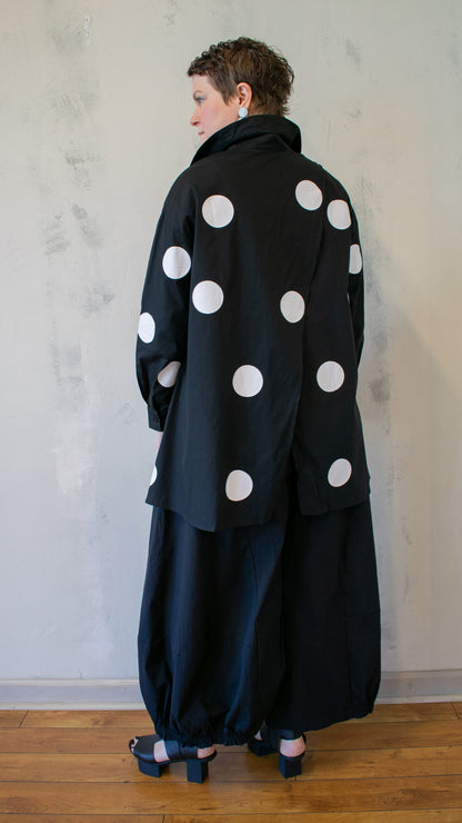 Polka Dot Crossover Button-Up in Black