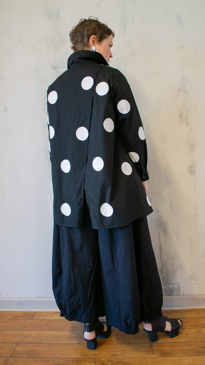 Polka Dot Crossover Button-Up in Black