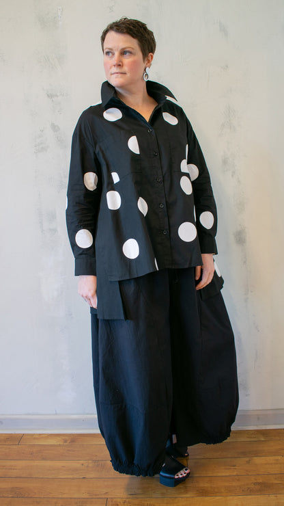 Polka Dot Crossover Button-Up in Black