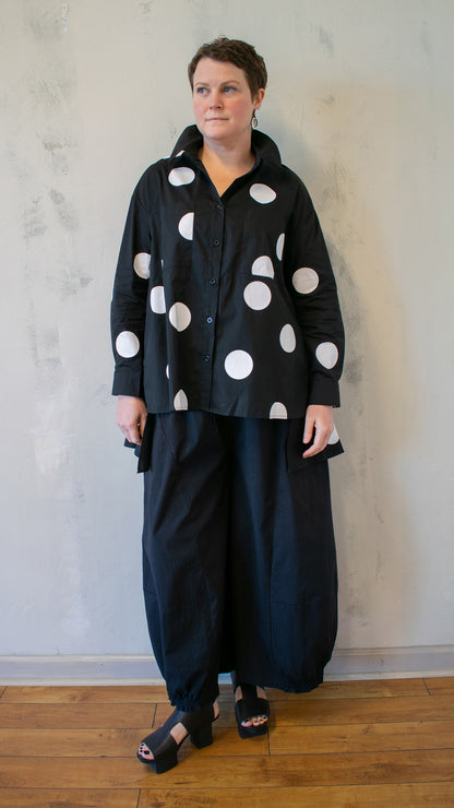 Polka Dot Crossover Button-Up in Black