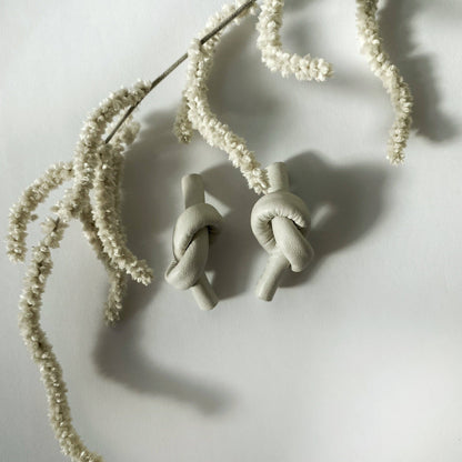 Knot Leather Earrings in Off White