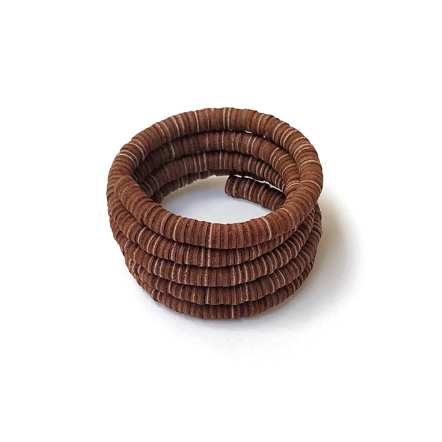 Continuous Coil Leather Cuff Bracelet in Brown