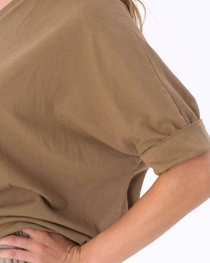 V-neck Cuffed Short Sleeve Top