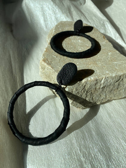 Hoop Leather Earrings in Black