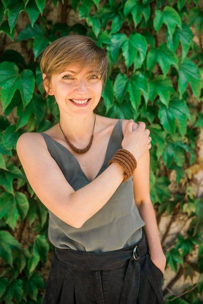 Continuous Coil Leather Cuff Bracelet in Brown