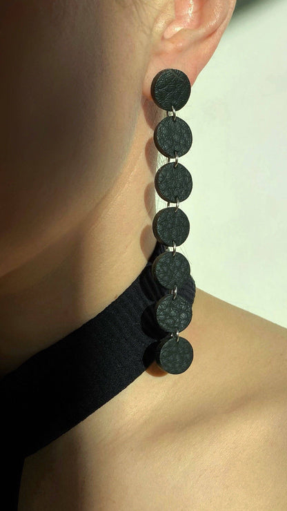 Linear Sequin Leather Earrings