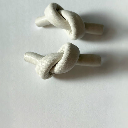 Knot Leather Earrings in Off White