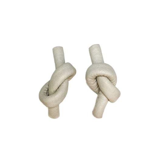 Knot Leather Earrings in Off White