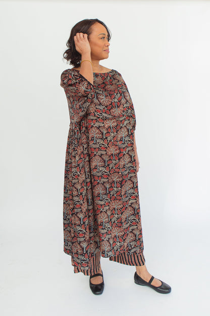 Crinkle Crop Dress in Block Print