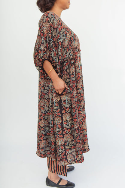 Crinkle Crop Dress in Block Print