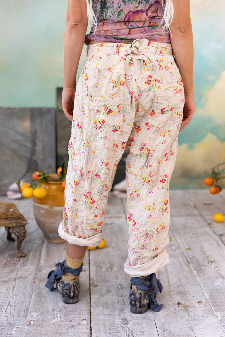 Cotton Linen Miner Pants in Circus Rose