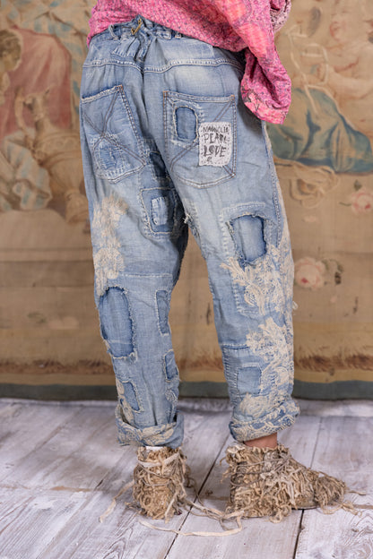 Lace Embroidery Miner Denims in Washed Indigo