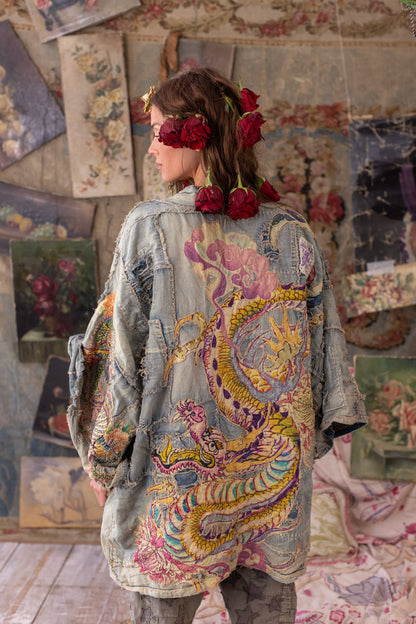 Patchwork Dragon Daigo Kimono in Faded Indigo