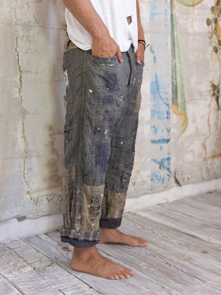 Quilted Cotton Patchwork Miner Trousers in Crow
