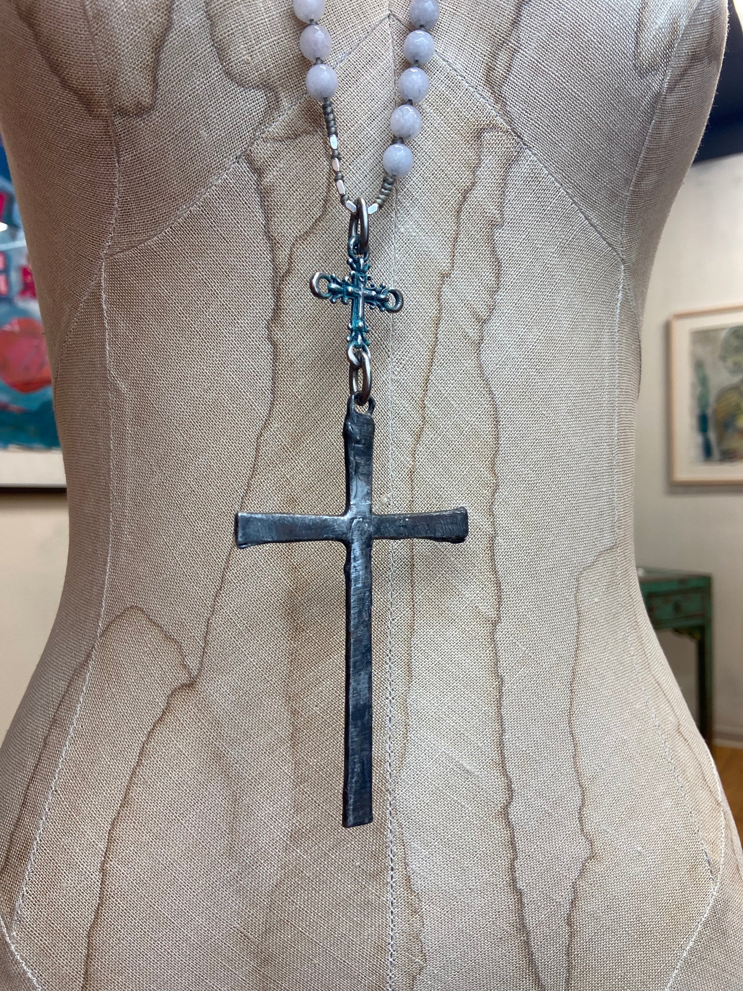 Large Cross and Quartz Necklace