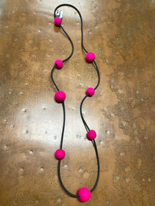 Wool Ball Necklace in Hot Pink